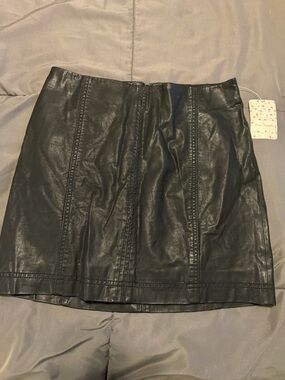 Free People Black Faux Leather Mini Skirt with Panel Stitching
